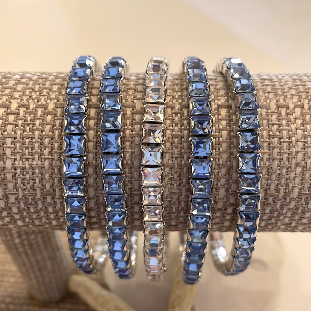 Swarovski Stretch Tennis Bracelets –5 Lt Sapphire & Crystal…rhodium plated, NWOT